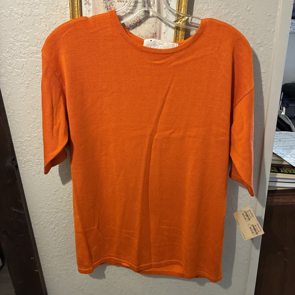 VTG NWT Belford 100% Silk Top Medium Orange Short Sleeve Neiman Marcus